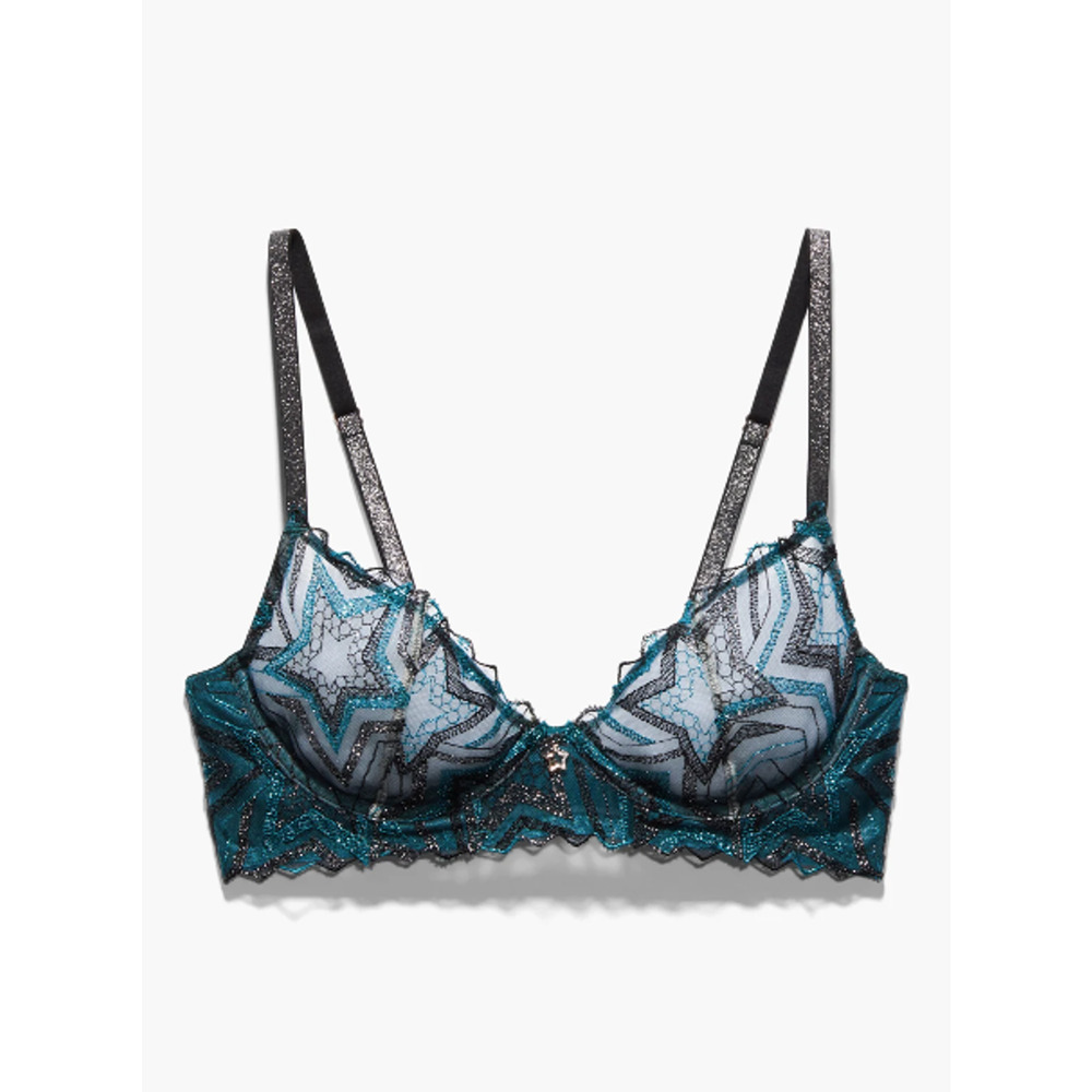 Savage X Fenty Shining Star Embroidered Unlined Demi Bra Wildflower Blue 36C